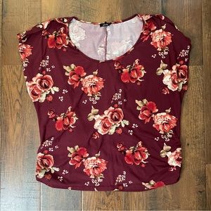 MINETTE burgundy floral top, plus size 2X